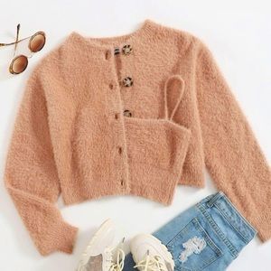 Fuzzy cardigan with matching tank top